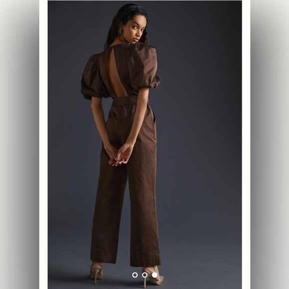 COPY - Anthropologie Puff-Sleeved Open-Back Jumpsuit - Picture 3 of 6